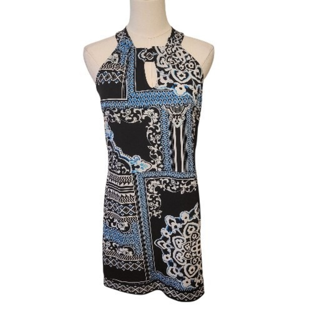 WHBM Black & Blue Halter Neck Jersey Dress Size Small